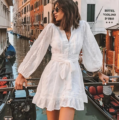 Women's Casual Mini Tie Waist Dress