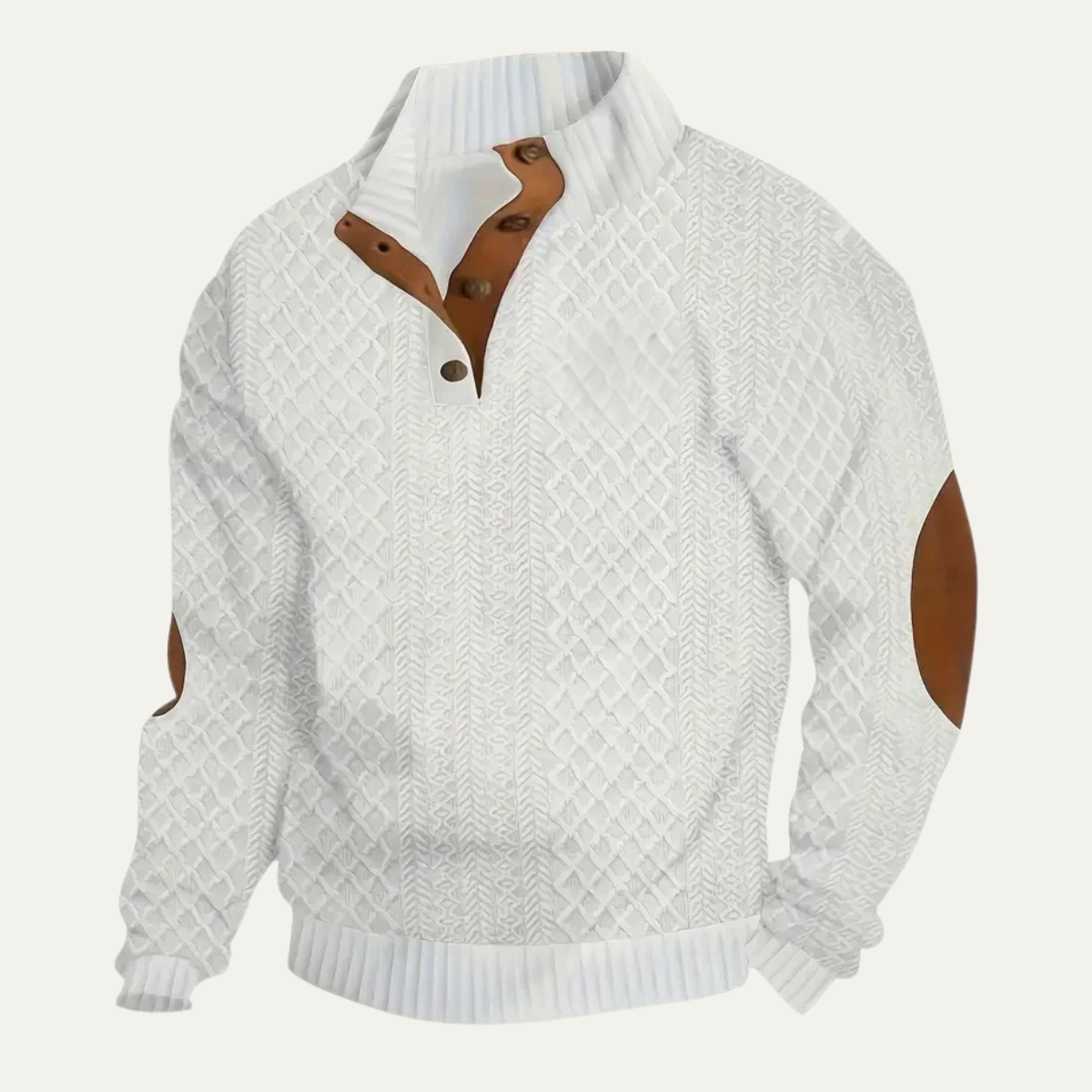 Warm Mens Plaid Fleece Pullover with Leather Elbow Patches