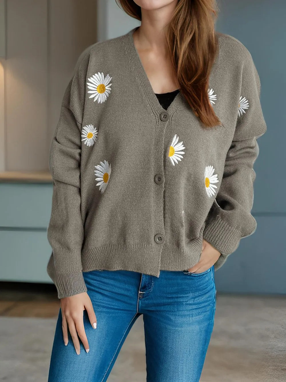 Floral Front Open Cardigan Sweater