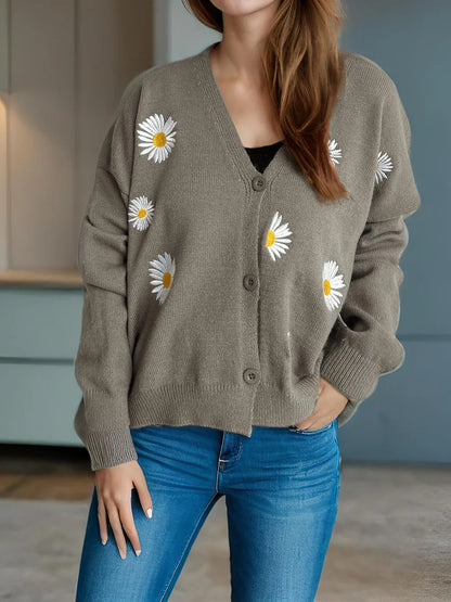 Floral Front Open Cardigan Sweater