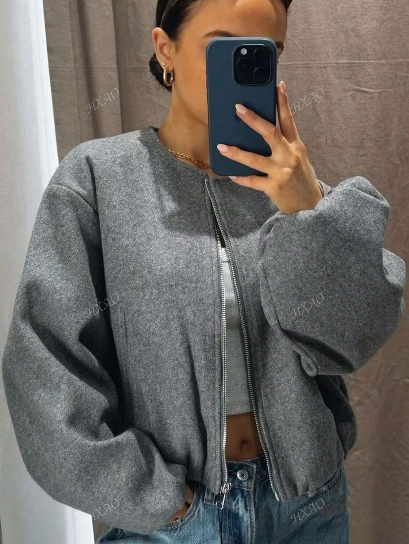 Relaxed Soft Velvet Bomber Jacket - EasyApparels