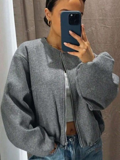 Relaxed Soft Velvet Bomber Jacket - EasyApparels