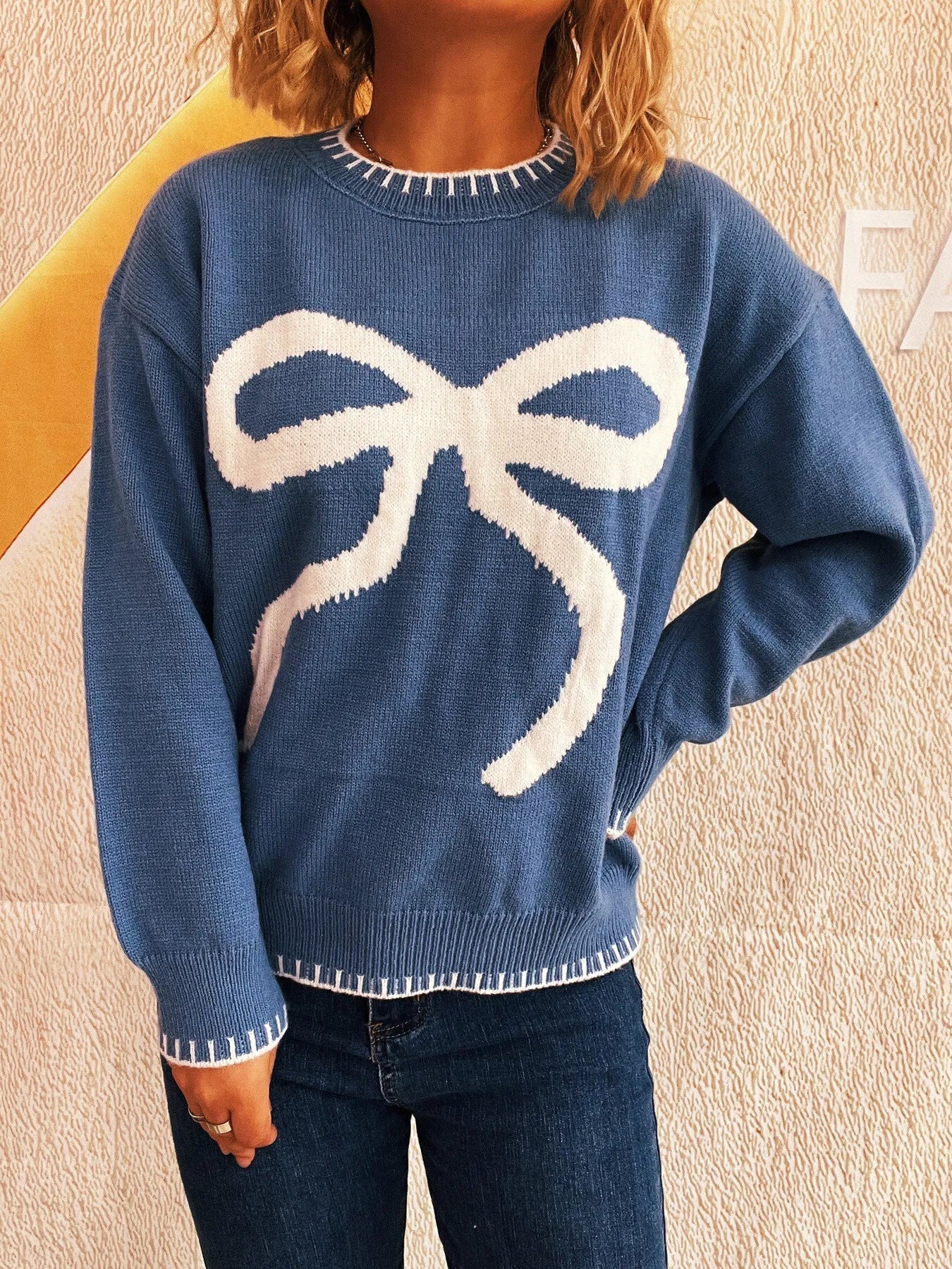 Polka Dot Crew Neck Pullover Sweater