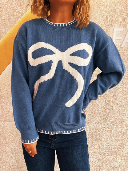 Polka Dot Crew Neck Pullover Sweater