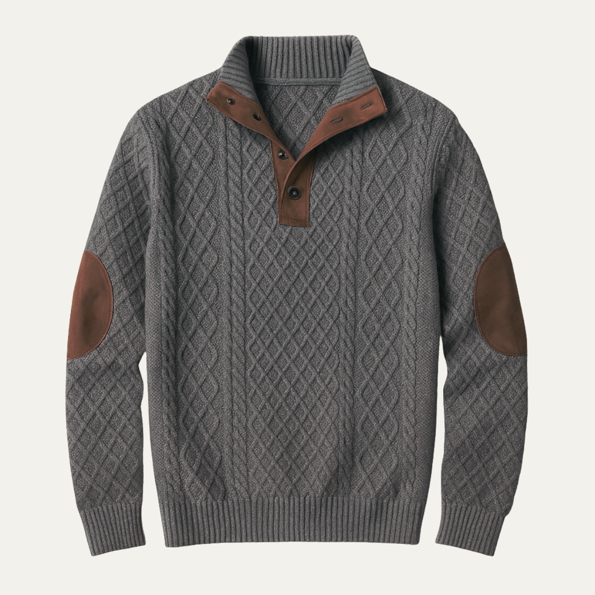 Warm Mens Plaid Fleece Pullover with Leather Elbow Patches - Vossary