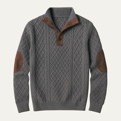 Warm Mens Plaid Fleece Pullover with Leather Elbow Patches - Vossary
