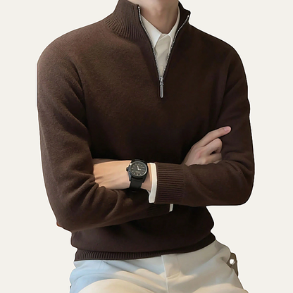 Luxury Men's Soft Mock Neck Zip Sweater