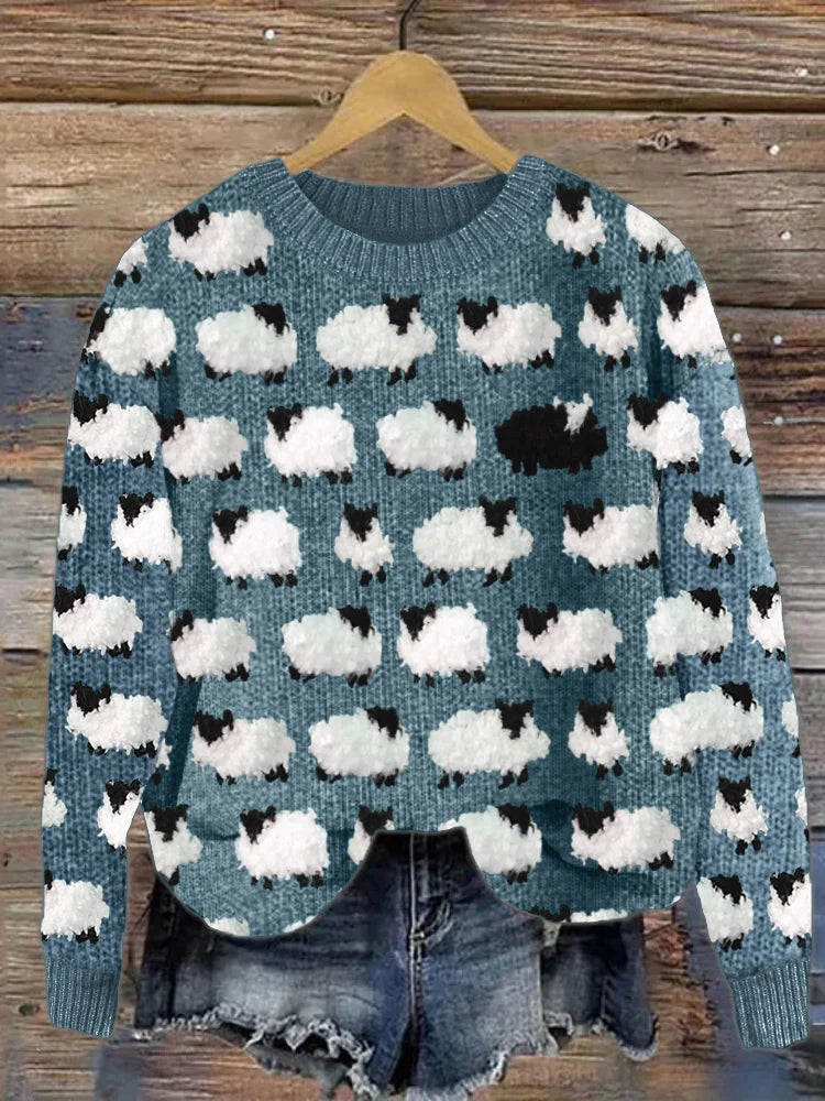 Soft Women's Sheep Graphic Crew Neck Sweater