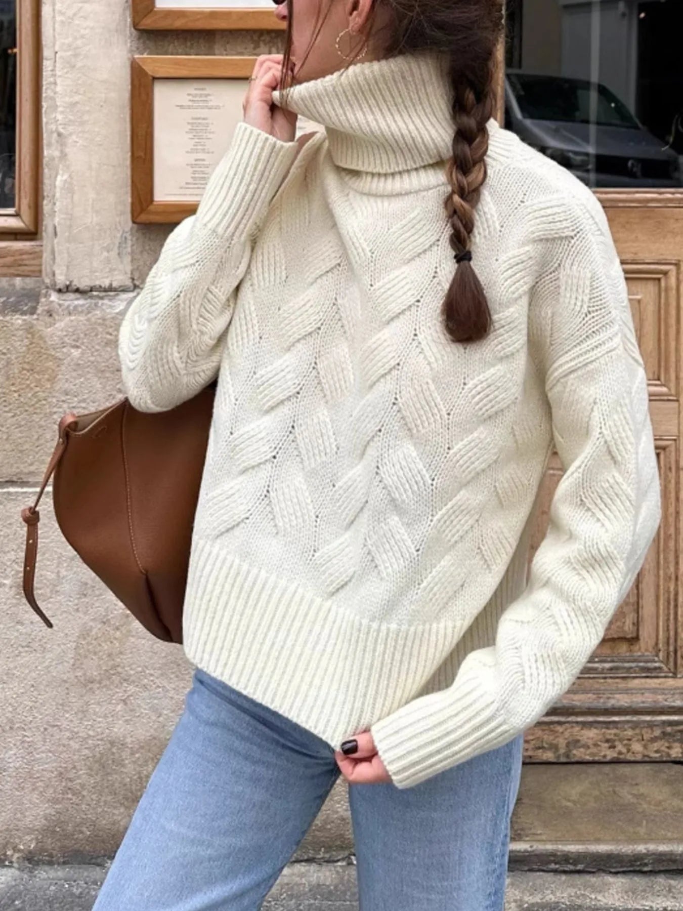 Textured Neck Crew Long Sleeve Pullover Sweater - EasyApparels