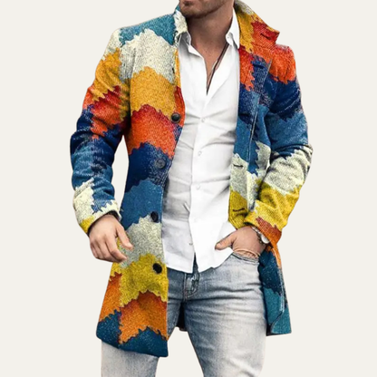 Mens Vintage Patchwork Quilted Long Coat with Pockets