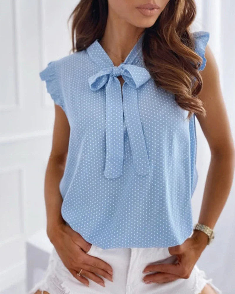 Chic Ruffled Tank Top with Ribbon Accent