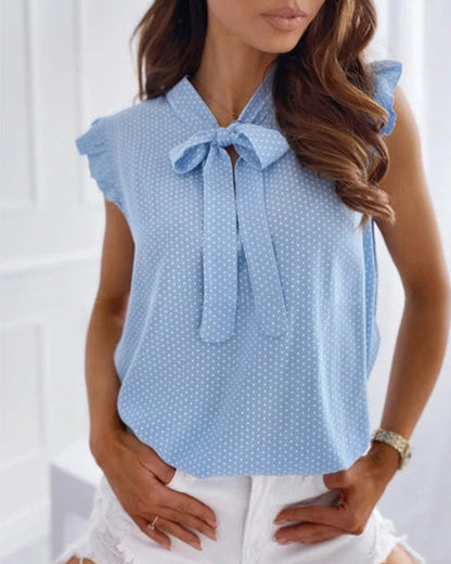 Chic Ruffled Tank Top with Ribbon Accent