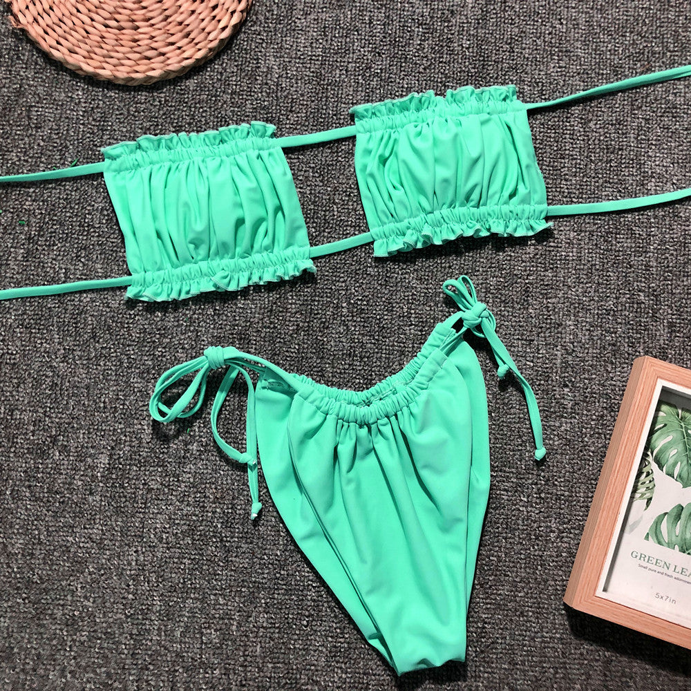 Ruffled High Waist Bikini Set with Adjustable Ties