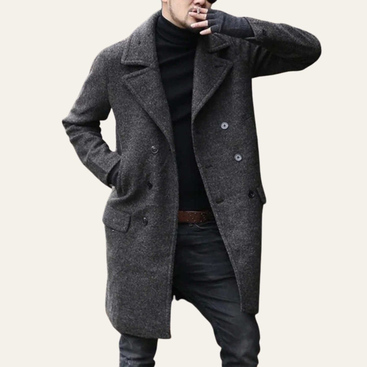 Classic Men's Wool Overcoat with Pockets