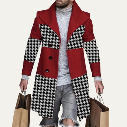Mens Vintage Patchwork Quilted Long Coat with Pockets
