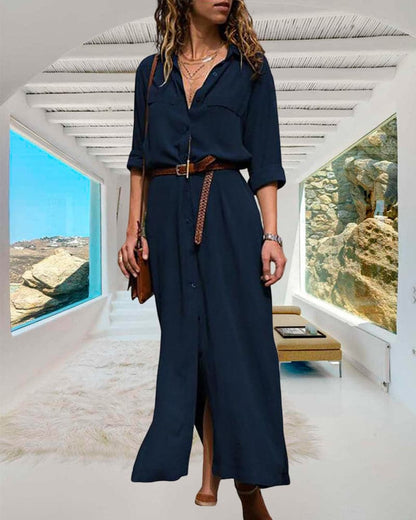 Casual Women's Long Shirt Dress with Button Front