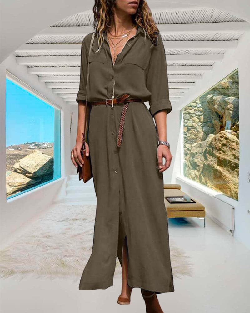 Casual Women's Long Shirt Dress with Button Front - EasyApparels