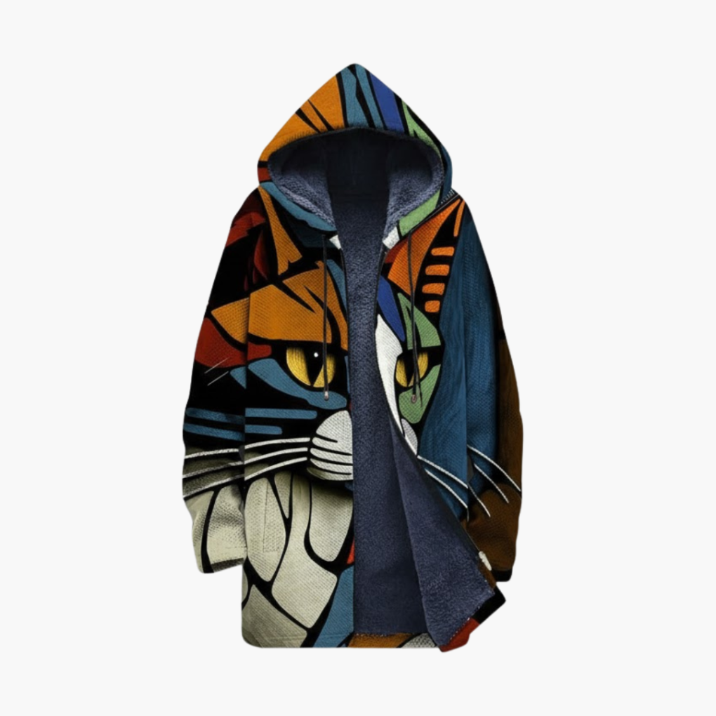 Casual Hoodie Sweater with Fun Cat Pattern - Vossary
