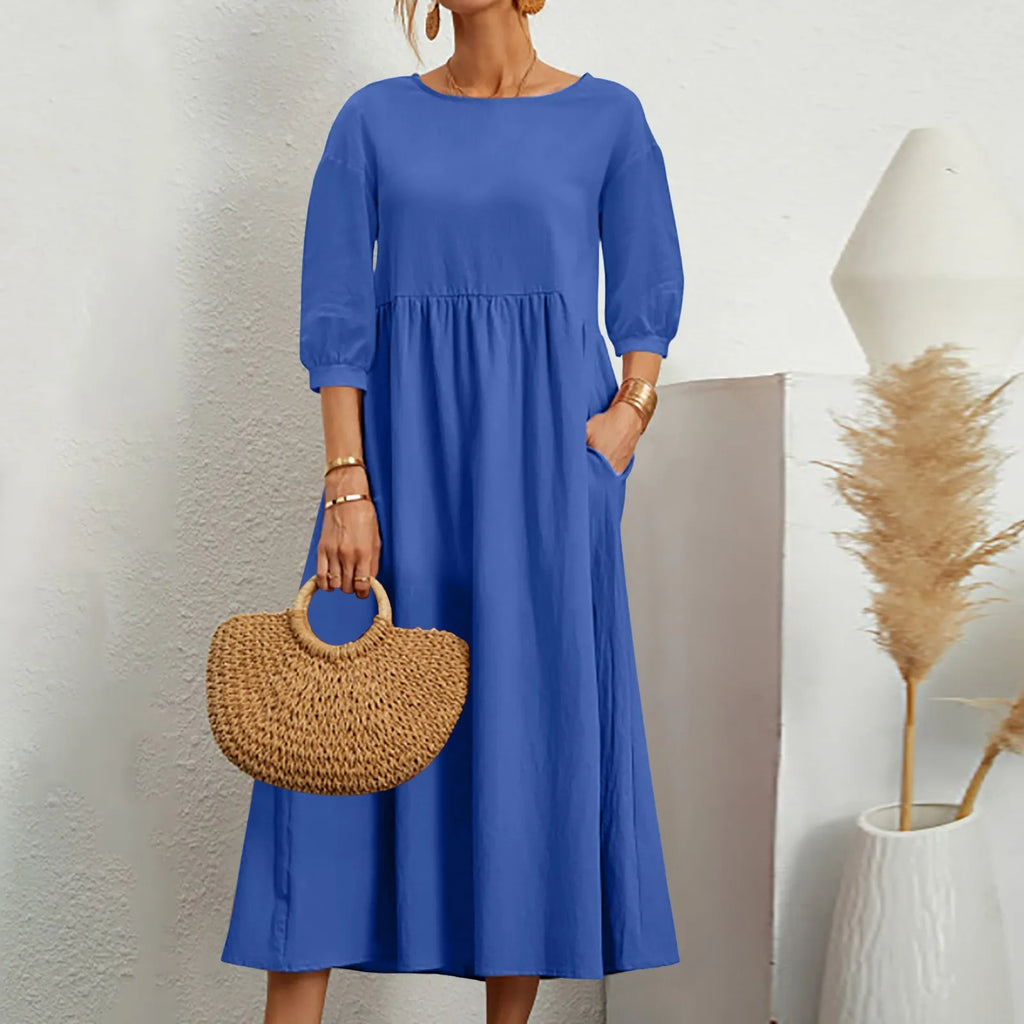 Comfy Relaxed Fit Patchwork Midi Dress - Vossary
