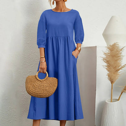 Comfy Relaxed Fit Patchwork Midi Dress - Vossary