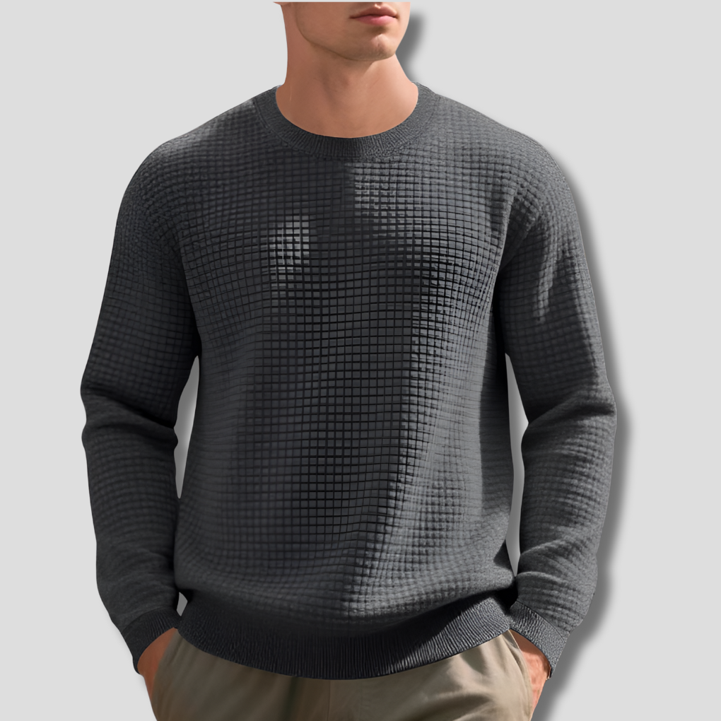 Soft Crew Neck Waffle Sweater for Men