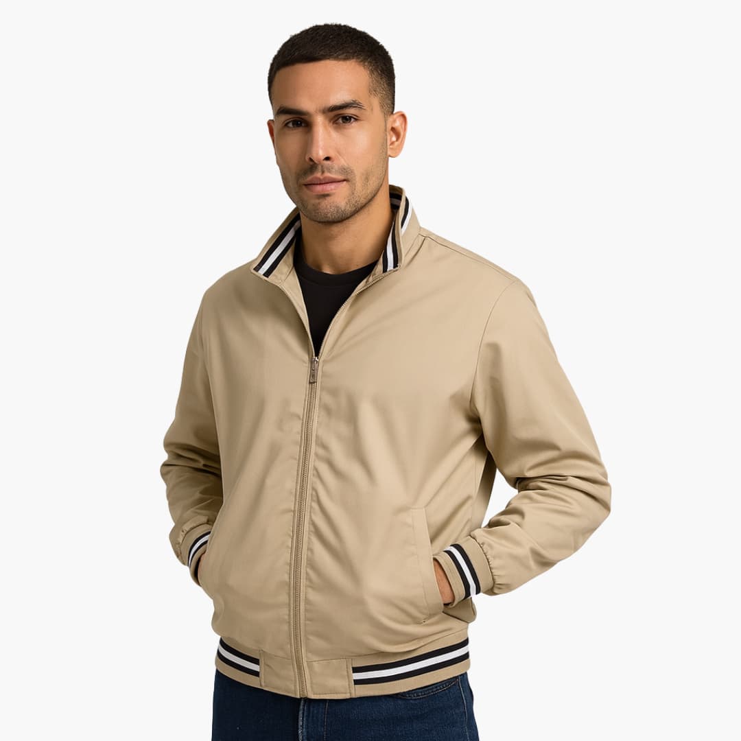Men's Zip Up Flight Jacket with Stripe Detail