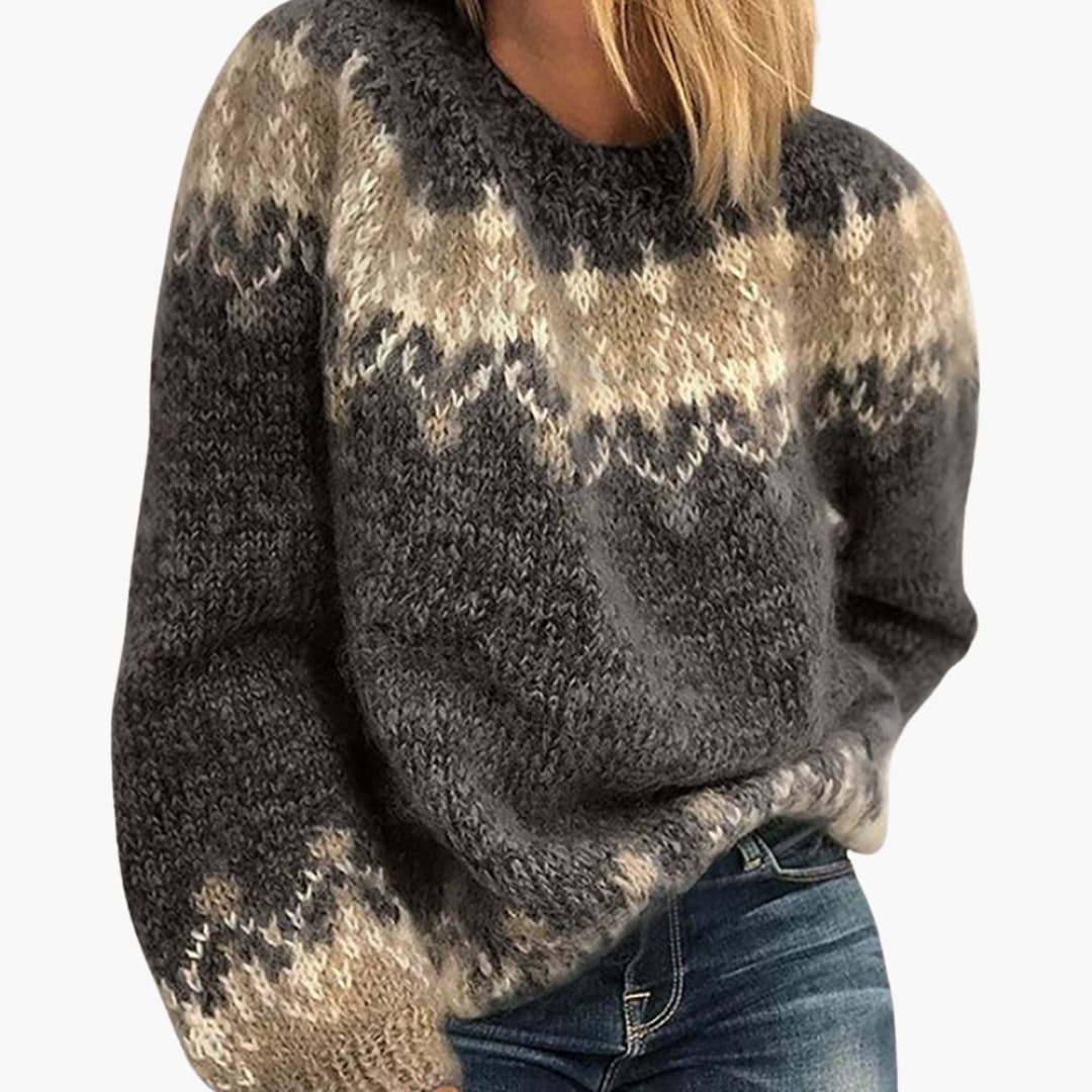 Ladies' Crew Neck Patterned Sweater - Vossary