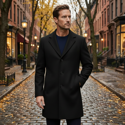 Classic Men's Wool Long Double Breasted Coat