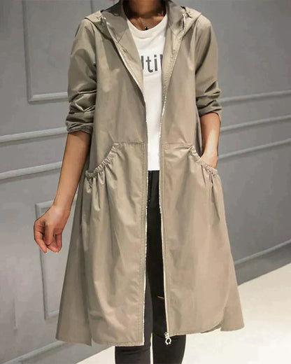 Waterproof Women's Long Rain Jacket with Zip