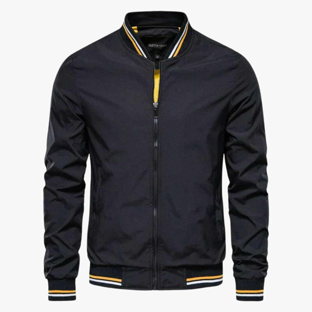 Men's Zip Up Flight Jacket with Ribbed Sleeves - Vossary