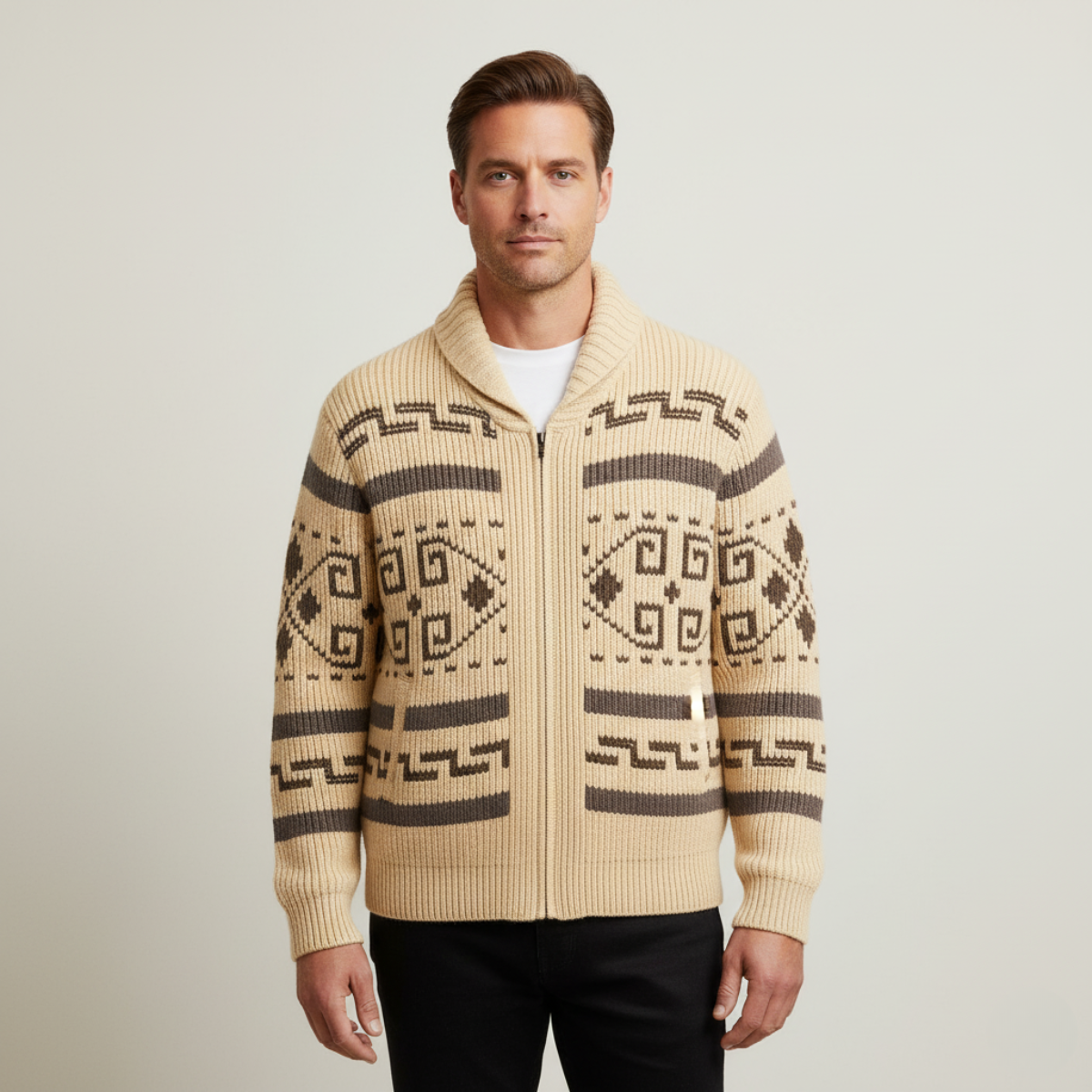 Warm Aztec Pattern Men's Cardigan Sweater