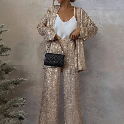 Glittery 2-Piece High Waist Pants Set