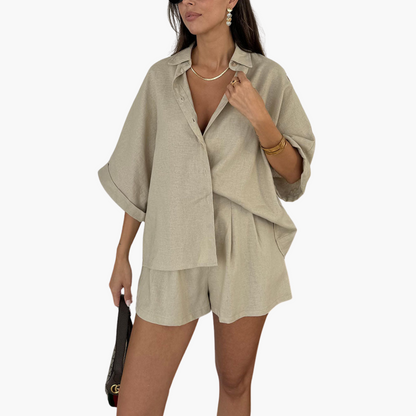 Summer Two Piece Outfit - Women's Top and Shorts - Vossary