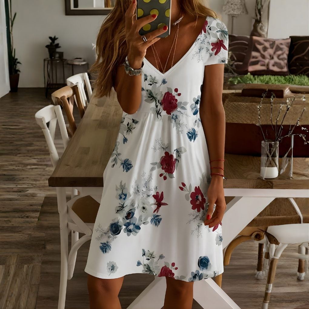 Ladies' Casual Summer V Neck Dress - Vossary