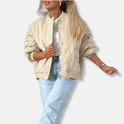 Relaxed Fit Quilted Women's Bomber Jacket - EasyApparels