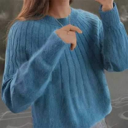 Soft Women's Ribbed Cashmere Crew Sweater - EasyApparels