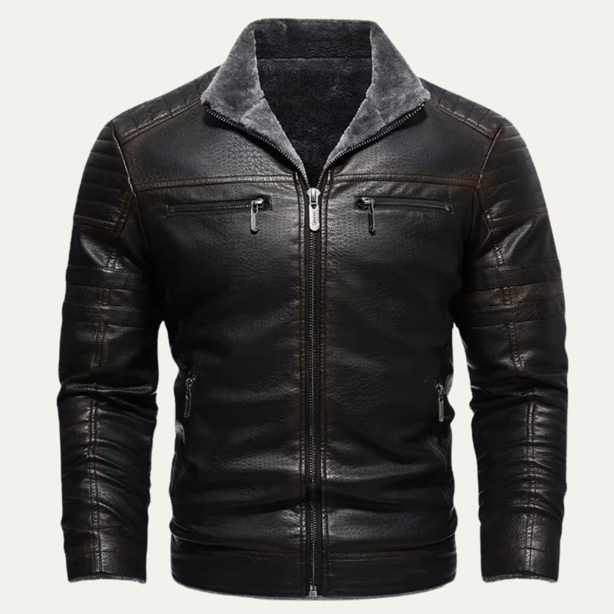 Classic Brown Leather Shearling Coat for Men