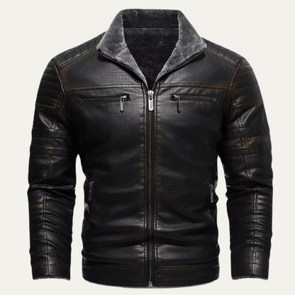 Classic Brown Leather Shearling Coat for Men