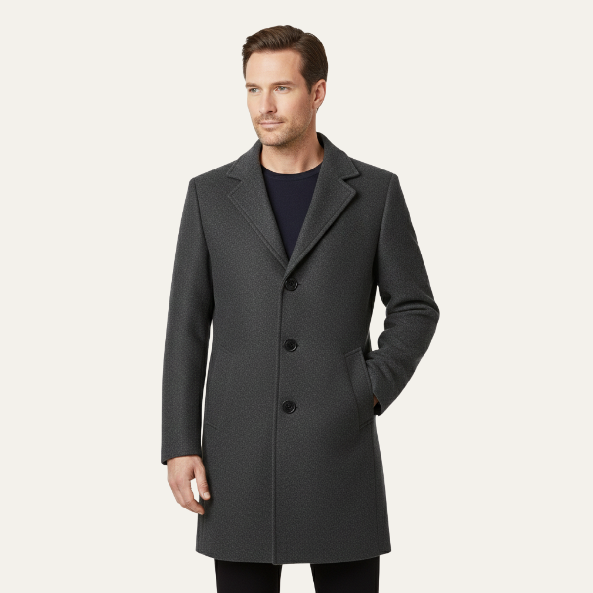 Classic Men's Wool Long Double Breasted Coat