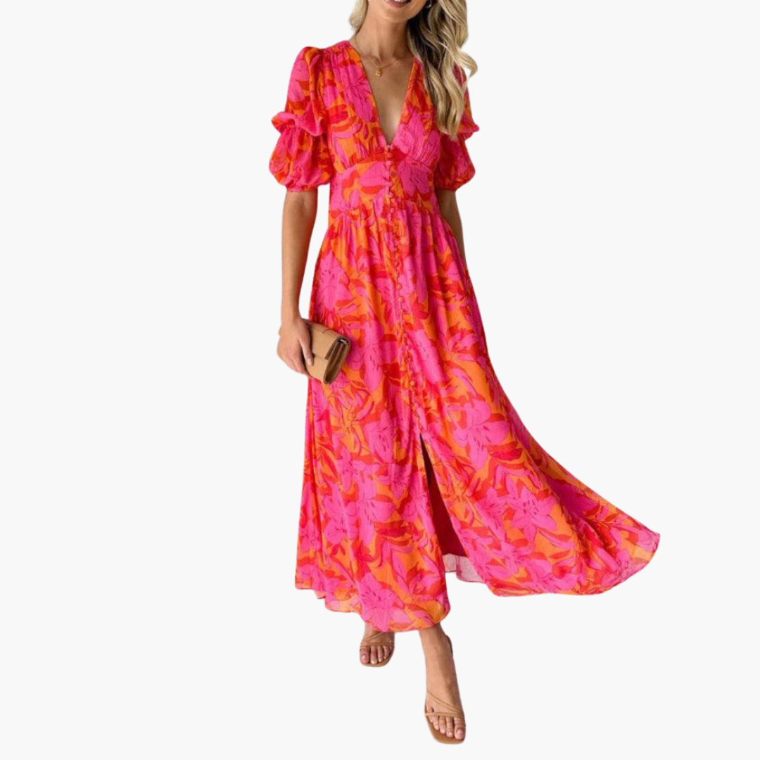 Beautiful Long V Neck Dress for Ladies - Vossary