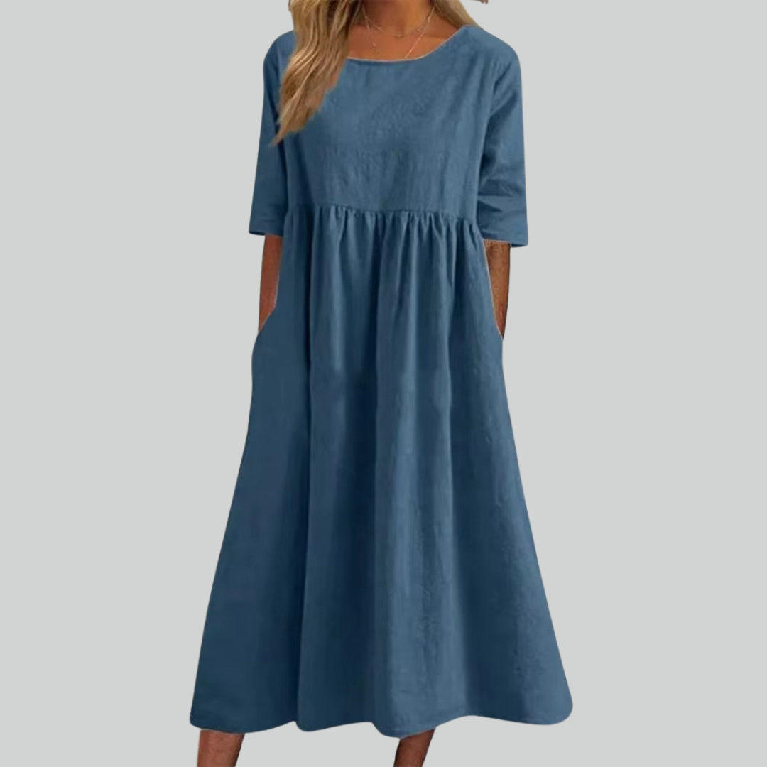 Comfortable Summer Cotton Dress with Pockets - Luxicro