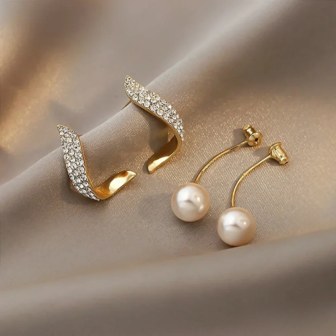 Luxurious Pearl Drop Gold Stud Earrings - Vossary