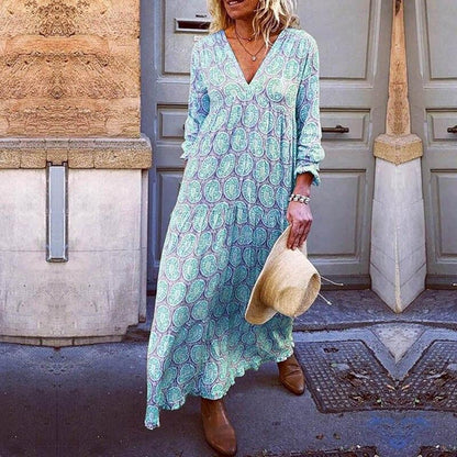 Chic V-Neck Summer Dress with Bold Floral Print