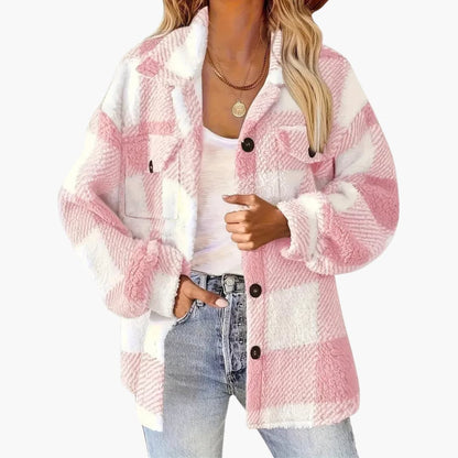 Ladies Plaid Coat with Button Front Closure - Vossary