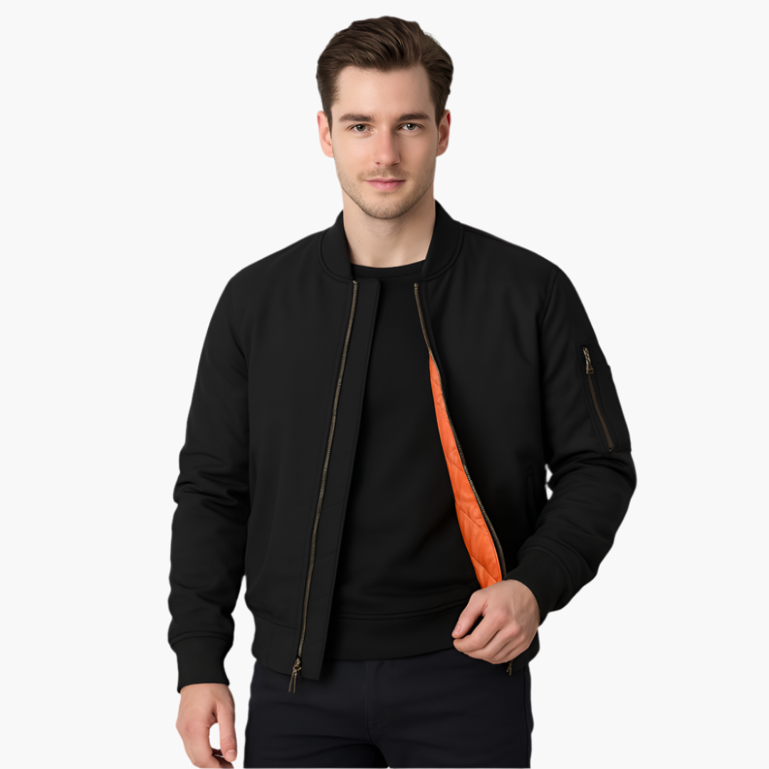 Men's Zip Up Baseball Jacket with Ribbed Sleeves - Vossary