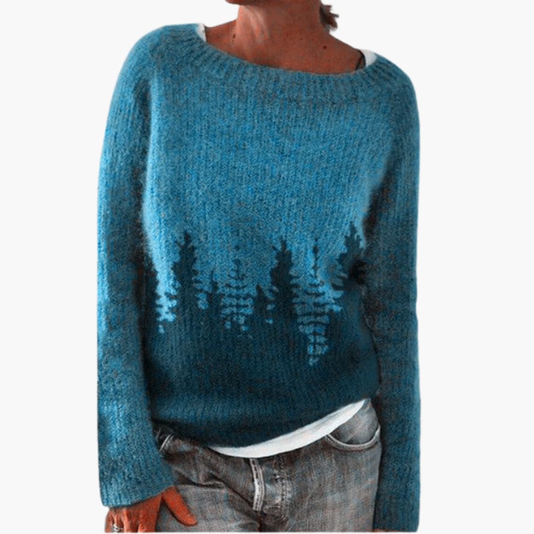 Ladies' Crew Neck Forest Print Sweater - Vossary