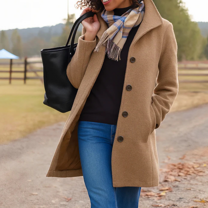 Ladies Classic Long Button Coat - Vossary