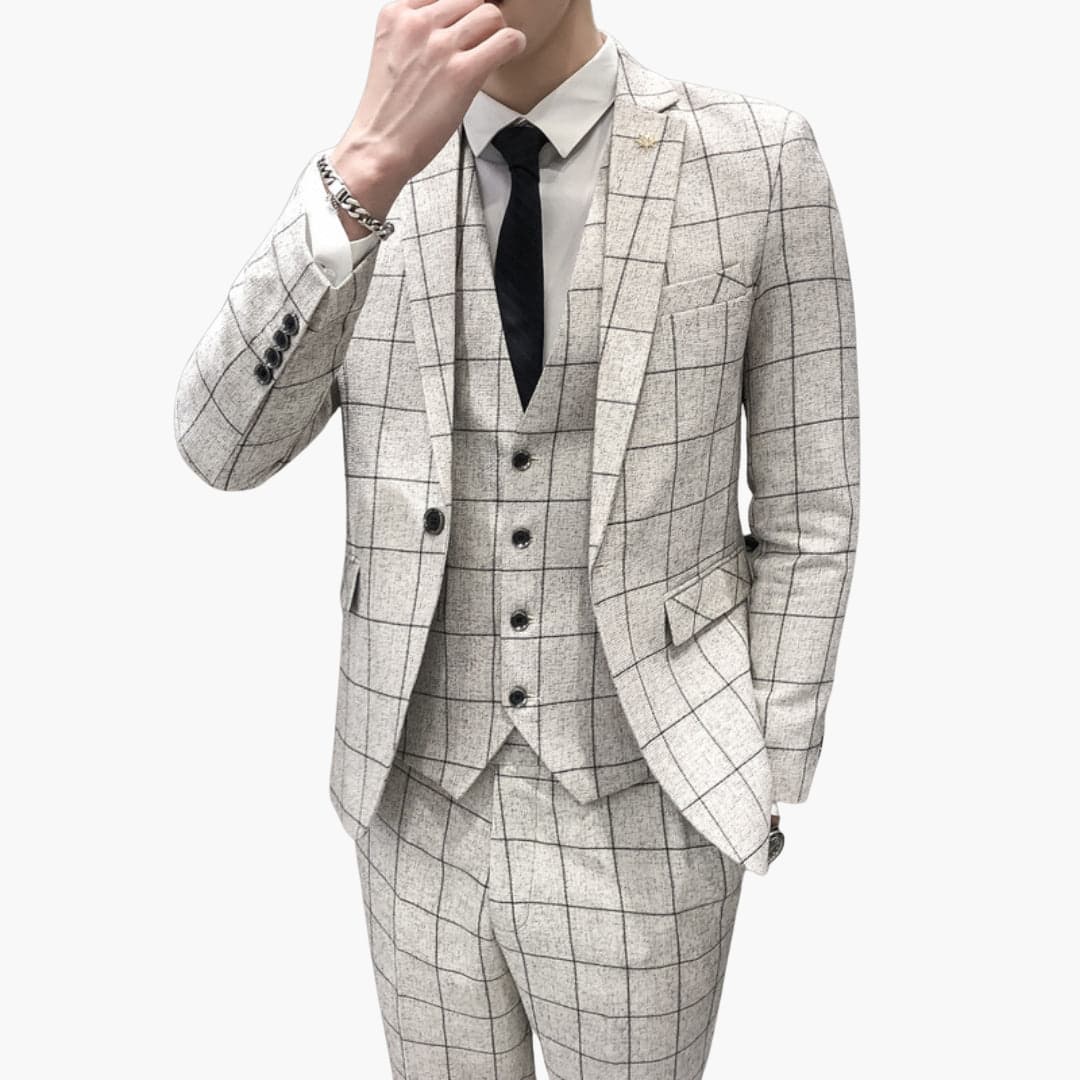 Classic 3 Piece Suit with Blazer and Check Pattern