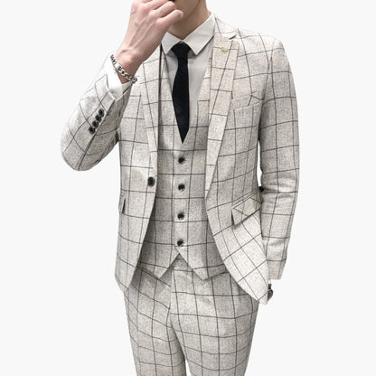 Classic 3 Piece Suit with Blazer and Check Pattern