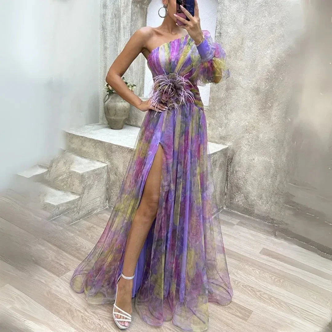 Chic Off Shoulder High Low Maxi Dress - EasyApparels
